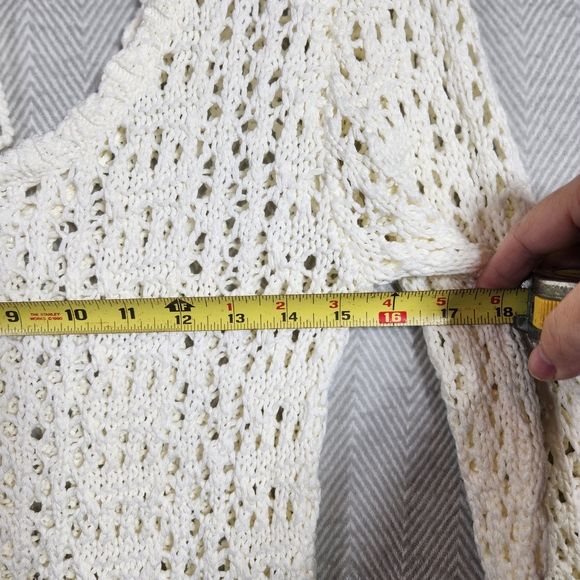Venus Womens Small Cream Crochet Open Weave Long Sleeve Festival Sweater Boho - Picture 5 of 9